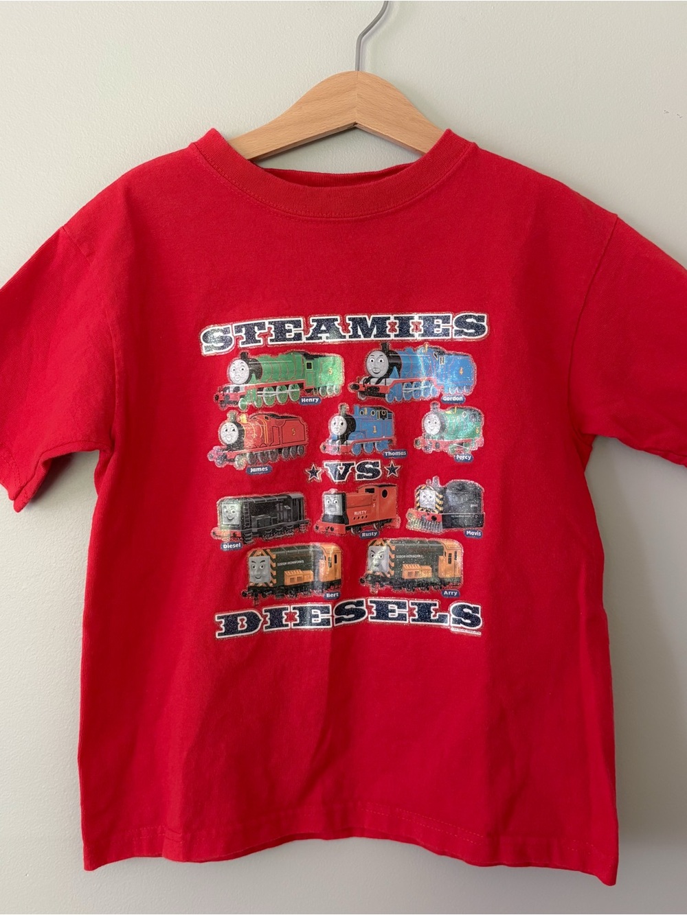 Vintage Delta Kids Red "Steamies vs Diesels" Kids Train Tee
